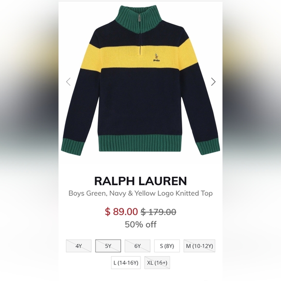 Polo Ralph Lauren Cotton Quarter-Zip Jumper Sweater XL/TG (18-20) Navy Multi - Picture 2 of 13